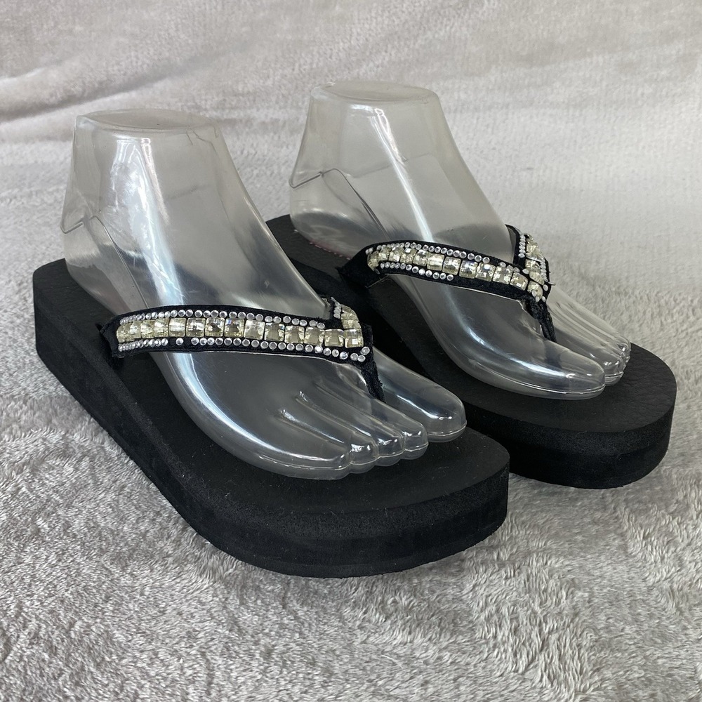 Skechers Cali Vinyasa Platform Sandals Womens Size 8 Black Rhinestone Foam - Picture 1 of 10